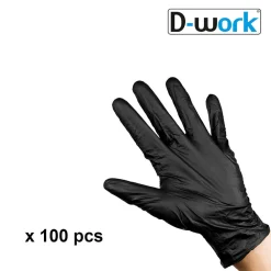 100 Gants Nitrile Noirs Non Poudrés Taille L (8/9) Résistants et Confortables Usage Alimentaire ou Professionnel ->D-Work Outlet