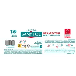 120 lingettes désinfectantes multi-usages eucalyptus 0,2L>Sanytol Outlet