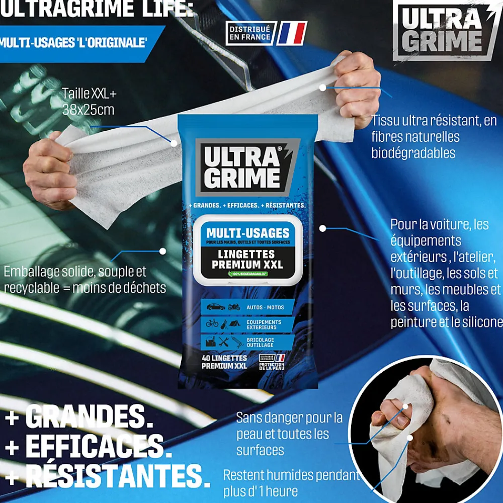 40 lingettes multi-usages premium XXL L.38 x l.25 cm>Ultragrime Best