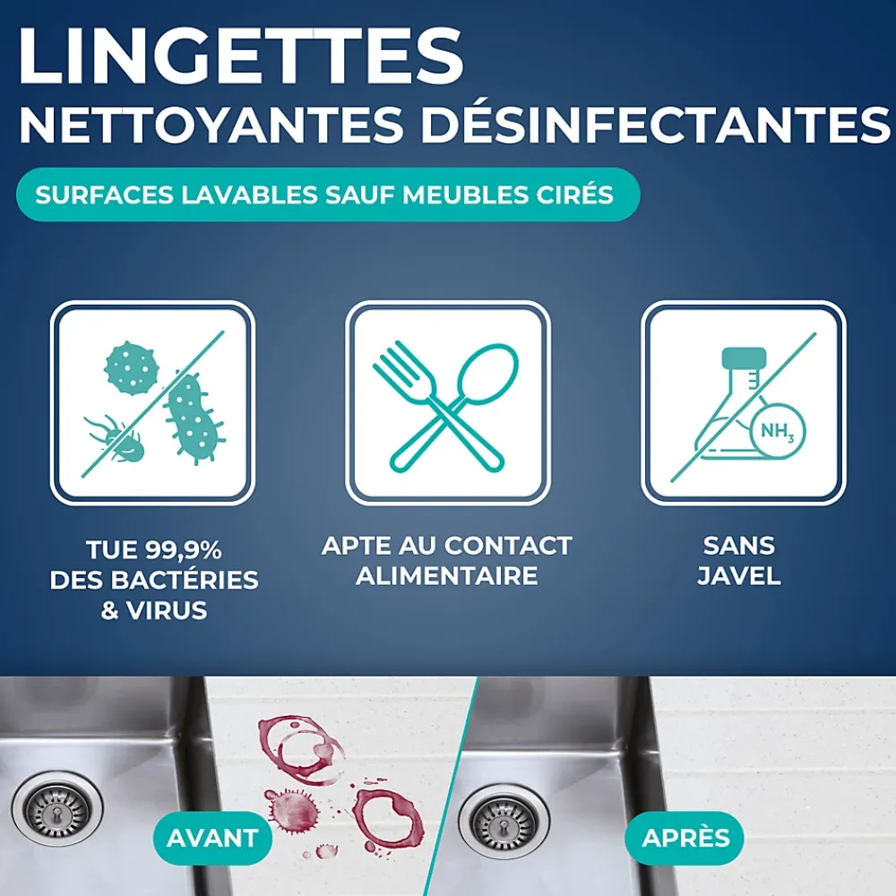 Starwax 50 lingettes nettoyantes désinfectantes* Produit Multi-Usages|Lingette