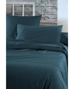 1 Taie de traversin percale de coton uni 45 x 185 cm Elysee pétrole>Eden Discount