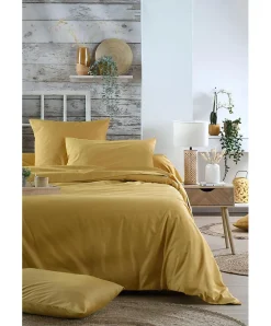 1 Taie de traversin percale de coton uni 45 x 185 cm Elysee moutarde><noscript><img width=