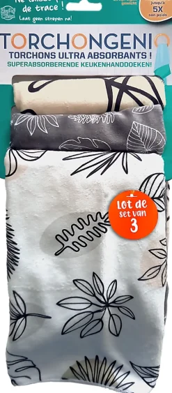 Best Of TV 3 torchons ultra obsorbants Torchongenio motifs beige, gris, blanc BestOfTV* Chiffon