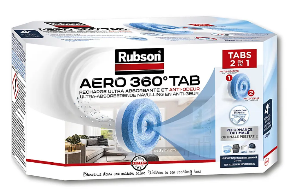 Rubson Absorbeur d'humidité AERO 360° Tab 4 recharges* Absorbeur D'Humidité
