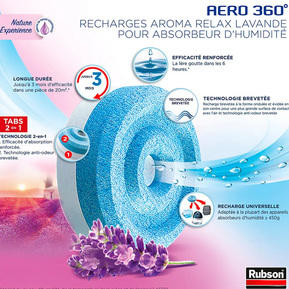 Absorbeur d'humidité Aero 360° 20m² + 4 recharges lavande>Rubson Online
