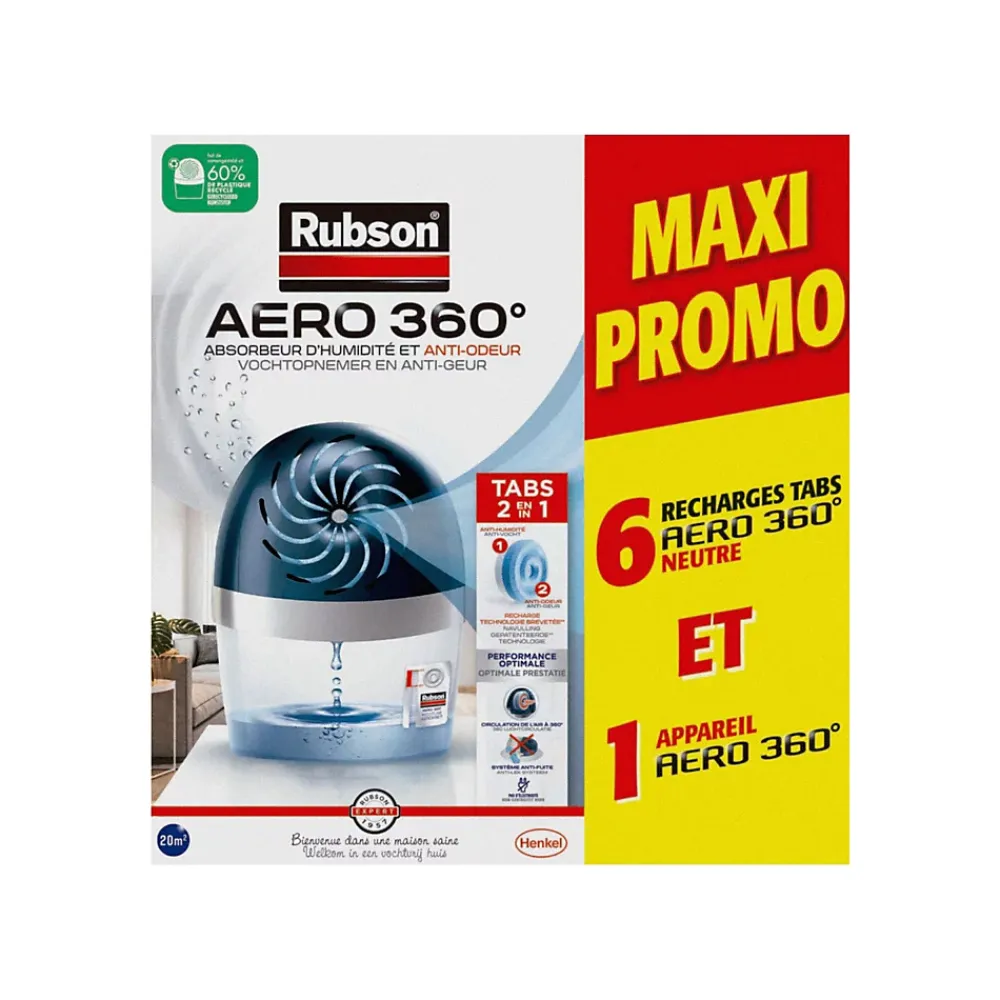 Rubson Absorbeur d'humidité aéro 360° 20m²+ 6 recharges* Absorbeur D'Humidité