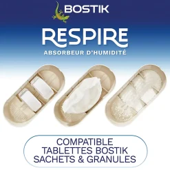 Bostik Absorbeur d'humidité avec 2 tablettes de 250 g Respire pour surface de 25 m²* Absorbeur D'Humidité