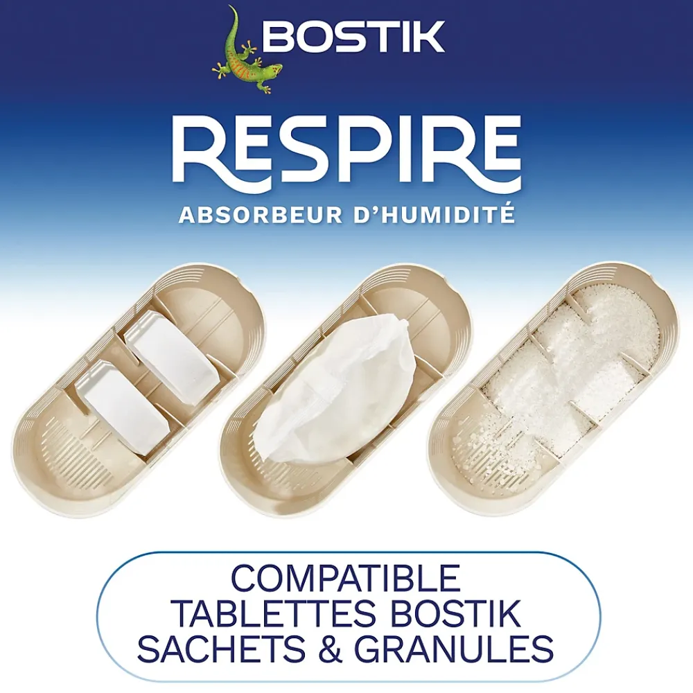 Bostik Absorbeur d'humidité avec 2 tablettes de 250 g Respire pour surface de 25 m²* Absorbeur D'Humidité