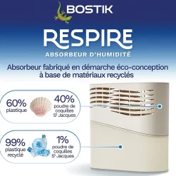 Bostik Absorbeur d'humidité avec 2 tablettes de 250 g Respire pour surface de 25 m²* Absorbeur D'Humidité