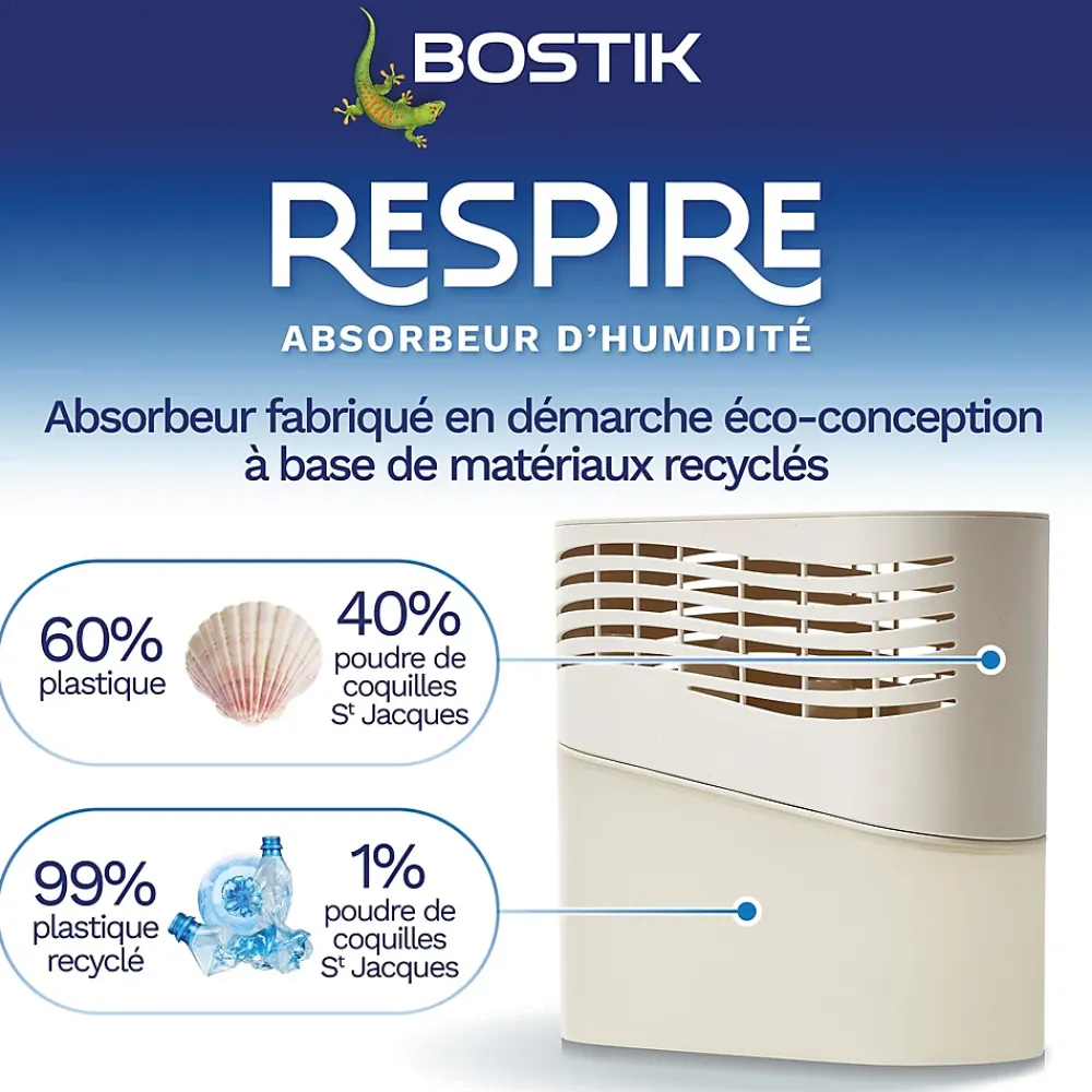 Bostik Absorbeur d'humidité avec 2 tablettes de 250 g Respire pour surface de 25 m²* Absorbeur D'Humidité