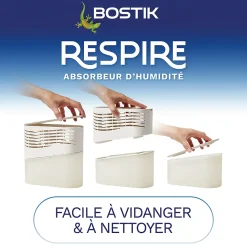 Bostik Absorbeur d'humidité avec 2 tablettes de 250 g Respire pour surface de 25 m²* Absorbeur D'Humidité