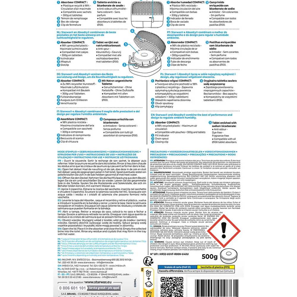 Starwax Absorbeur d'humidité compact 15m² gris + 1 tablette 500g* Absorbeur D'Humidité