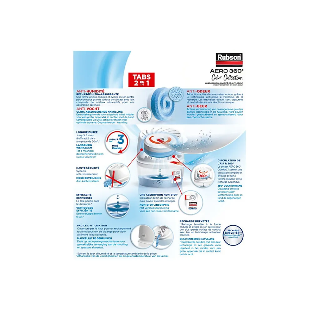 Absorbeur d'humitidé anti-odeur Aéro 360 20m2 coloris pêche>Rubson