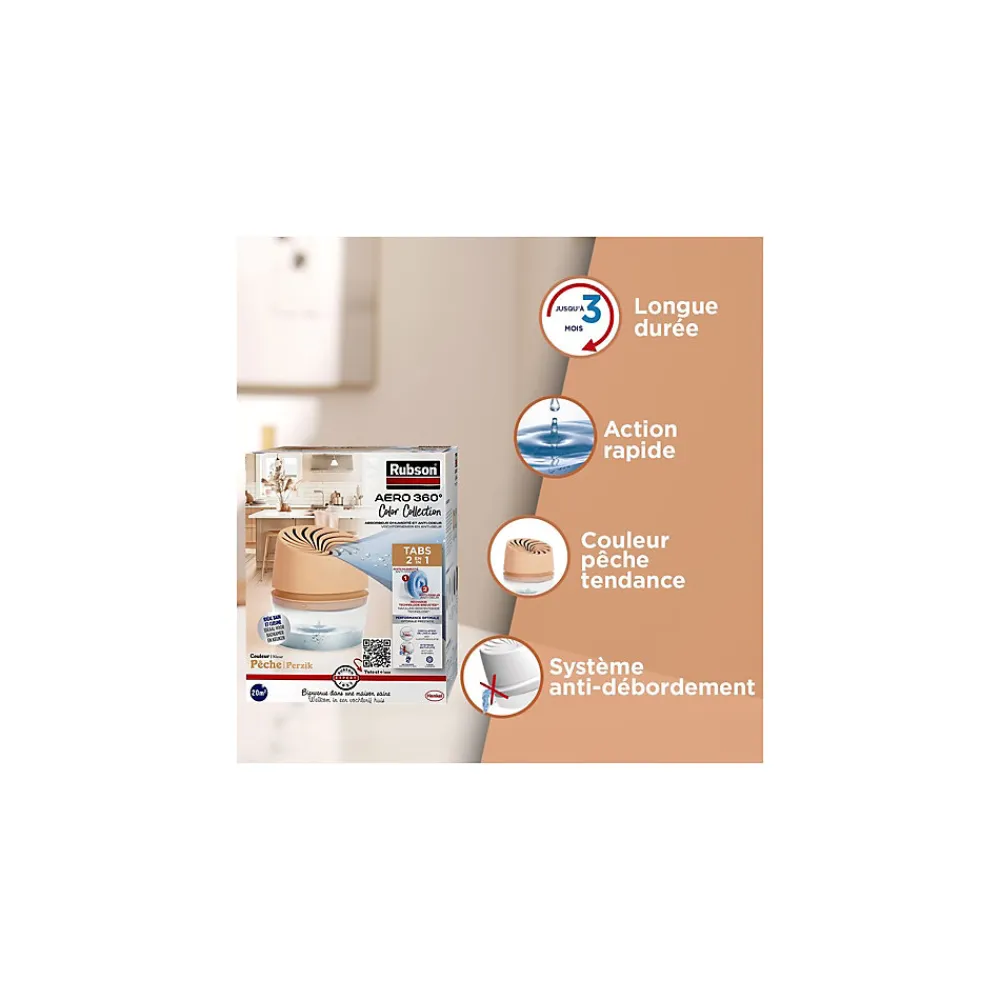 Absorbeur d'humitidé anti-odeur Aéro 360 20m2 coloris pêche>Rubson