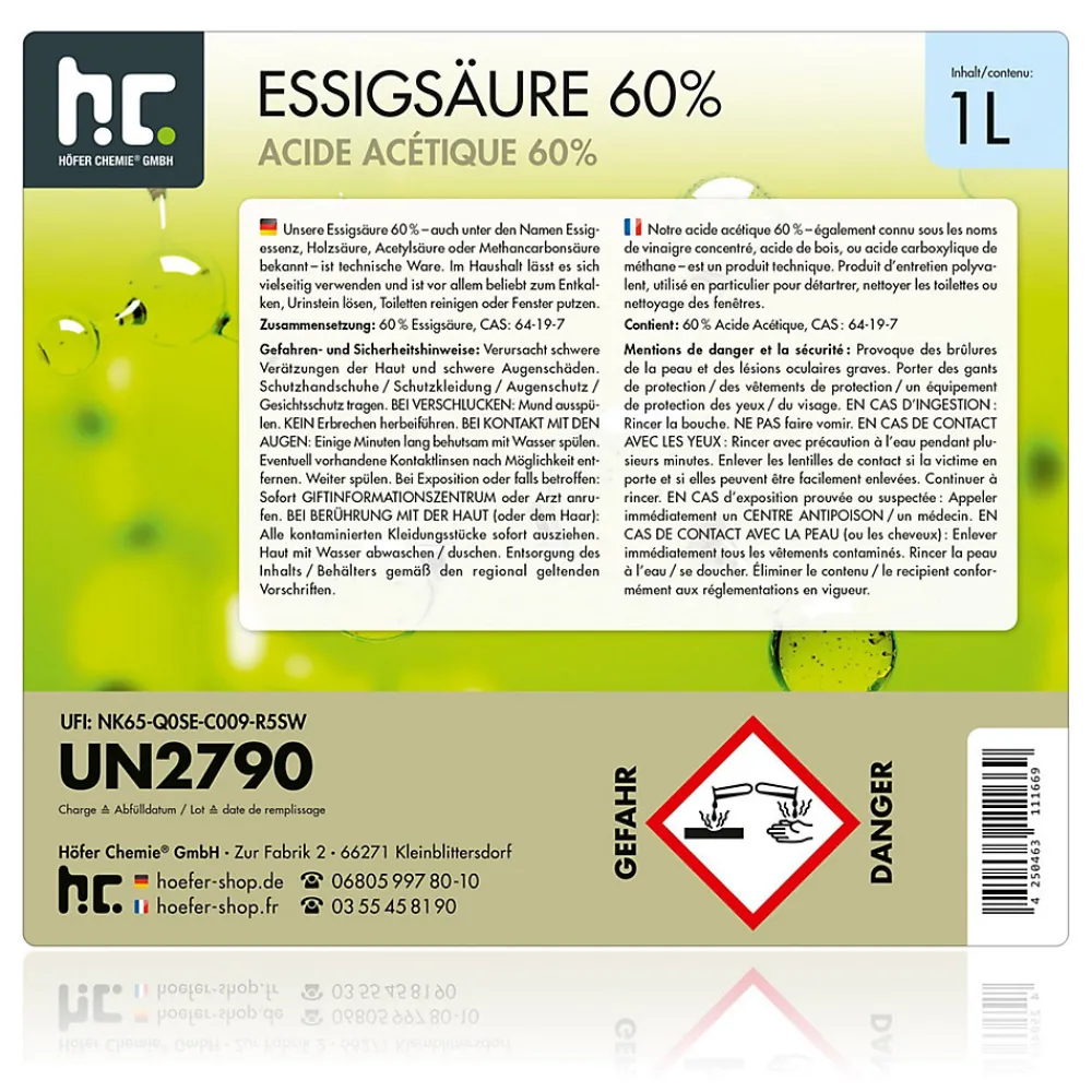 Acide Acétique 60 %, 15 x 1 L : Nettoyant Concentré, Et Économique Pour Un Usage Ménager Polyvalent>Höfer Chemie Sale