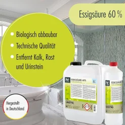 Höfer Chemie Acide Acétique 60 %, 2 x 10 L : Nettoyant Concentré, Et Économique Pour Un Usage Ménager Polyvalent* Acide Chlorhydrique