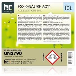 Höfer Chemie Acide Acétique 60 %, 2 x 10 L : Nettoyant Concentré, Et Économique Pour Un Usage Ménager Polyvalent* Acide Chlorhydrique
