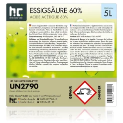 Höfer Chemie Acide Acétique 60 %, 96 x 5 L : Nettoyant Concentré, Et Économique Pour Un Usage Ménager Polyvalent* Acide Chlorhydrique