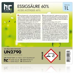 Höfer Chemie Acide Acétique 60 %, 24 x 1 L : Nettoyant Concentré, Et Économique Pour Un Usage Ménager Polyvalent* Acide Chlorhydrique