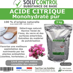 Tout Pour Les Nuisibles Acide citrique monohydraté pur 3 kg - 100% d'origine naturel - Nettoyer, détartrer, raviver l'inox et corriger le pH* Acide Chlorhydrique