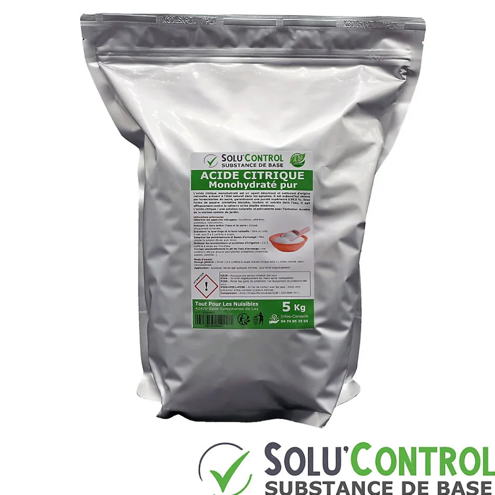Acide citrique monohydraté pur 5 kg - 100% d'origine naturel - Nettoyer, détartrer, raviver l'inox et corriger le pH>Tout Pour Les Nuisibles
