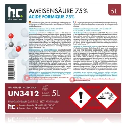 Höfer Chemie Acide Formique 75 % 4 x 5 L, Puissant Nettoyant Technique Pour Détartrage, Décapage Et Traitement Du Cuir* Acide Chlorhydrique