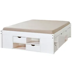 ALASKA - Lit 180x200cm multi-rangement Vernis Blanc><noscript><img width=