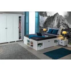 ALASKA - Lit 180x200cm multi-rangement Vernis Blanc><noscript><img width=