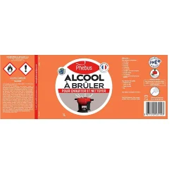Phebus Alcool à brûler pour chauffer et nettoyer 1L* Alcool À Brûler