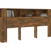 Vidaxl ANSELF Tête de lit avec Rangement,Tete de lit Bois,Design Mural,Espace de Rangement,Chêne fumé 200x18,5x104,5 cm* Tête De Lit