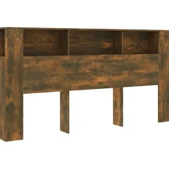Vidaxl ANSELF Tête de lit avec Rangement,Tete de lit Bois,Design Mural,Espace de Rangement,Chêne fumé 200x18,5x104,5 cm* Tête De Lit