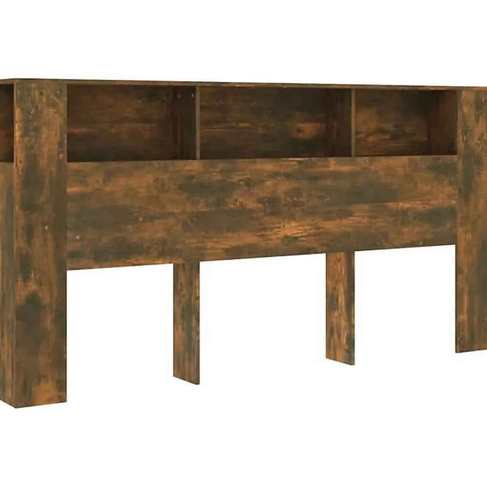 Vidaxl ANSELF Tête de lit avec Rangement,Tete de lit Bois,Design Mural,Espace de Rangement,Chêne fumé 200x18,5x104,5 cm* Tête De Lit