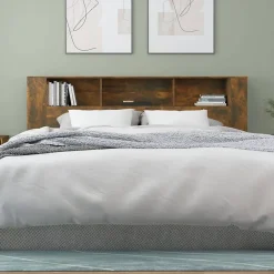 Vidaxl ANSELF Tête de lit avec Rangement,Tete de lit Bois,Design Mural,Espace de Rangement,Chêne fumé 200x18,5x104,5 cm* Tête De Lit