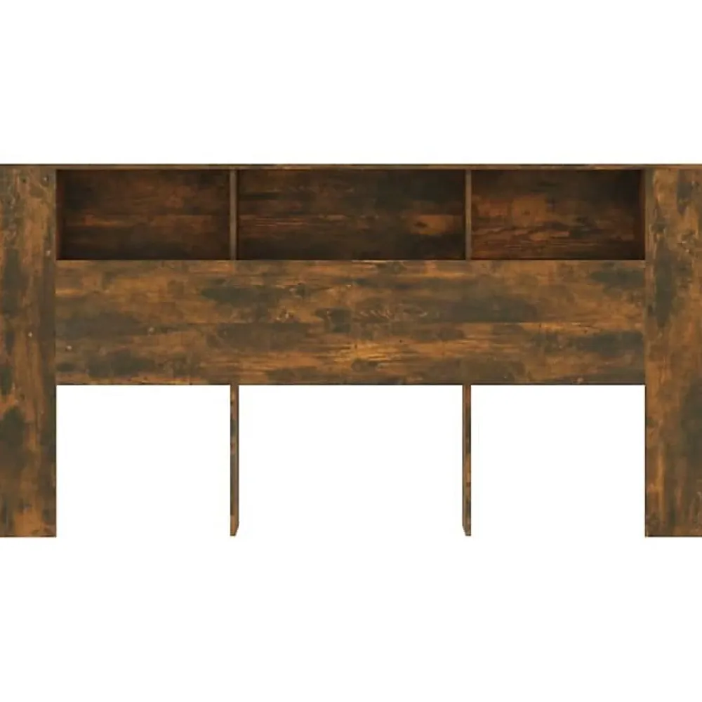 Vidaxl ANSELF Tête de lit avec Rangement,Tete de lit Bois,Design Mural,Espace de Rangement,Chêne fumé 200x18,5x104,5 cm* Tête De Lit