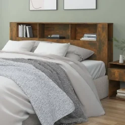 Vidaxl ANSELF Tête de lit avec Rangement,Tete de lit Bois,Design Mural,Espace de Rangement,Chêne fumé 200x18,5x104,5 cm* Tête De Lit