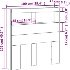Armoire tête de lit avec LED gris béton 100x17x102 cm><noscript><img width=