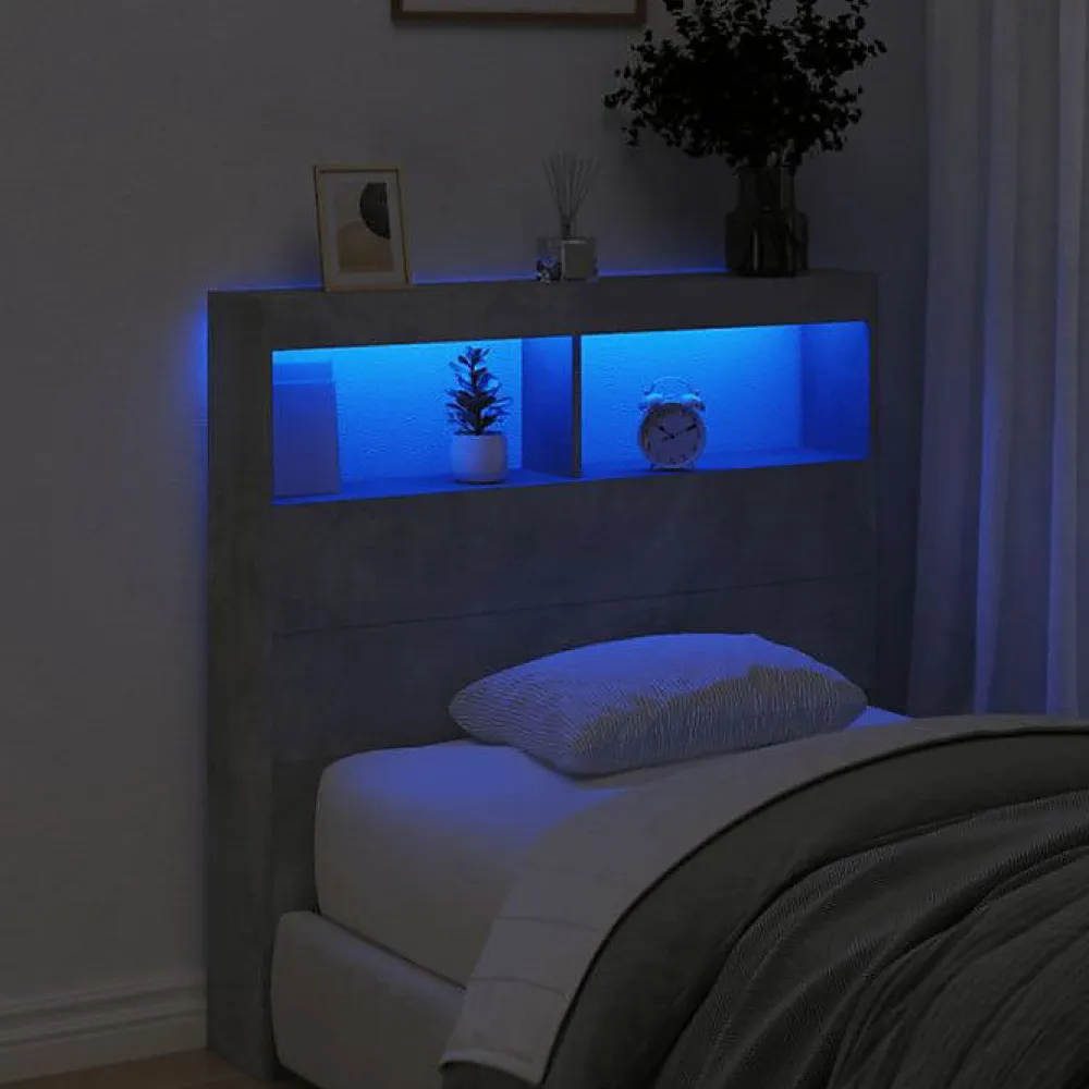 Armoire tête de lit avec LED gris béton 100x17x102 cm>Vidaxl Discount