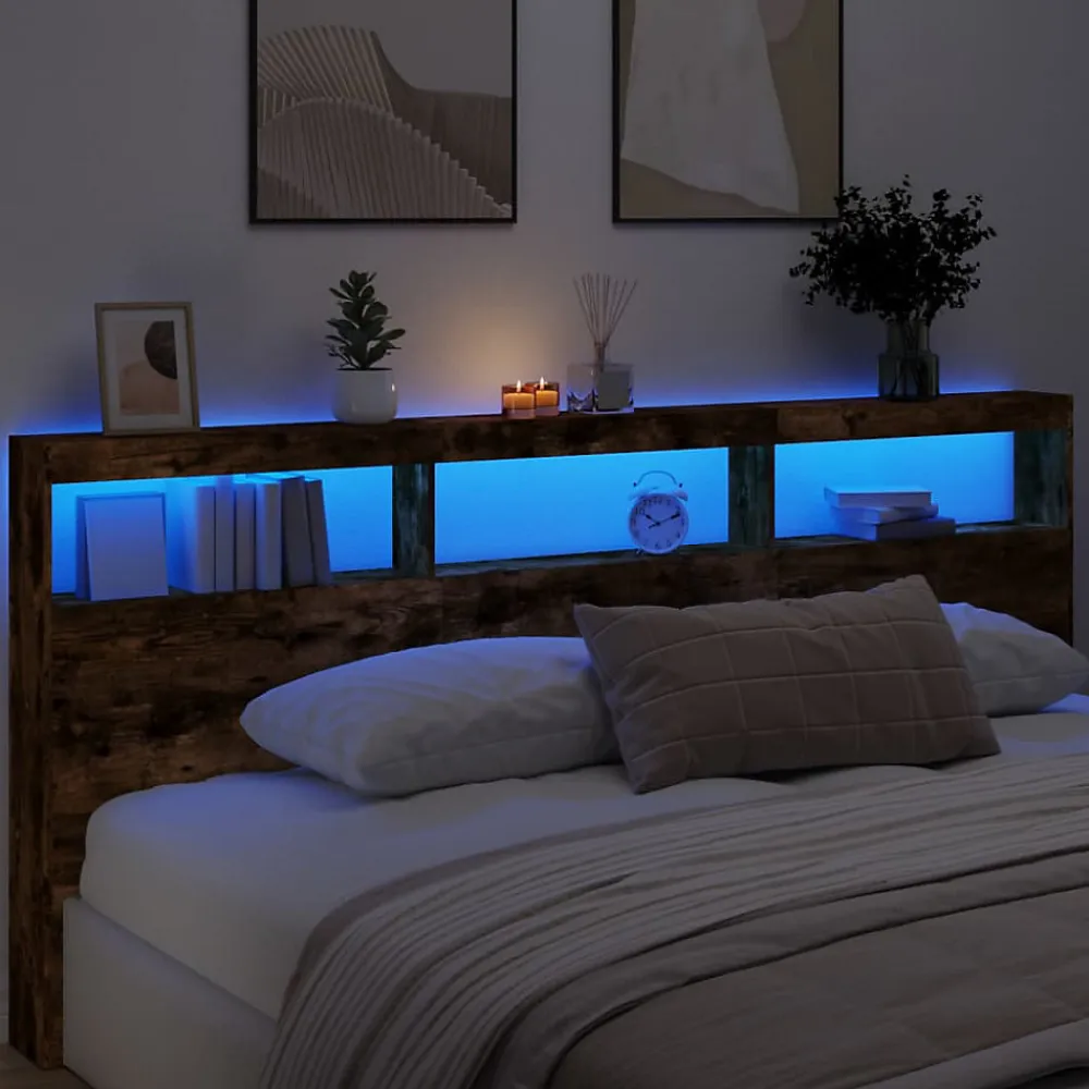 Armoire tête de lit avec LED chêne fumé 220x17x102 cm>Vidaxl Best