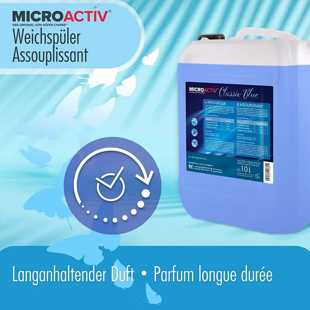 Höfer Chemie Assouplissant Végétalien Classic Blue 4 x 10 L, Linge Doux Et Parfum Longue Durée* Nettoyant Pour Salle De Bains