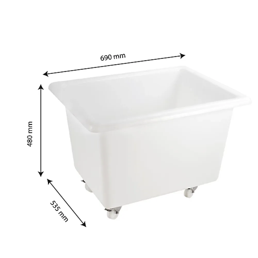 Gilac Bac grand volume 100 L - 2 roues fixes, 2 pivotantes avec freins - blanc* Seau, Bassine, Récipient De Ménage