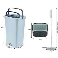 Balai serpillière plat avec seau essoreuse deux compartiments + 3x lavette offerte><noscript><img width=