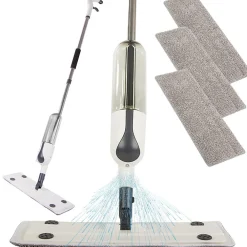 Balai serpillière plat avec pulvérisateur, rotatif + 3 lavette en microfibre>Importdistrib Best