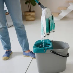 GoodHome Balai serpillère à franges microfibre et plastique blanc et bleu l.8 cm* Serpillère