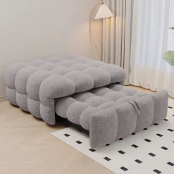 Banquette Convertible - Lit Pliant 2-en-1 avec Lit D'Appoint, Tissu Pelucheux Teddy, Gris, 183x76x42 cm>Okwish New