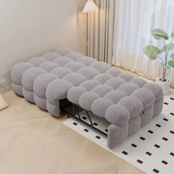 Banquette Convertible - Lit Pliant 2-en-1 avec Lit D'Appoint, Tissu Pelucheux Teddy, Gris, 183x76x42 cm><noscript><img width=