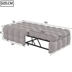 Banquette Convertible - Lit Pliant 2-en-1 avec Lit D'Appoint, Tissu Pelucheux Teddy, Gris, 183x76x42 cm><noscript><img width=