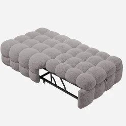 Banquette Convertible - Lit Pliant 2-en-1 avec Lit D'Appoint, Tissu Pelucheux Teddy, Gris, 183x76x42 cm><noscript><img width=