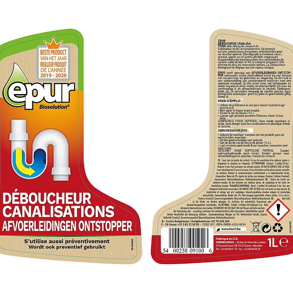 Epur Bio-déboucheur canalisations 1L* Déboucheur