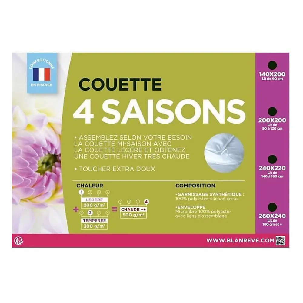Couette 4 saisons - 140 x 200 cm - Blanc>Blanreve