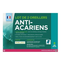 Lot de 2 Oreillers Triple Protection - 60 x 60 cm - Blanc><noscript><img width=